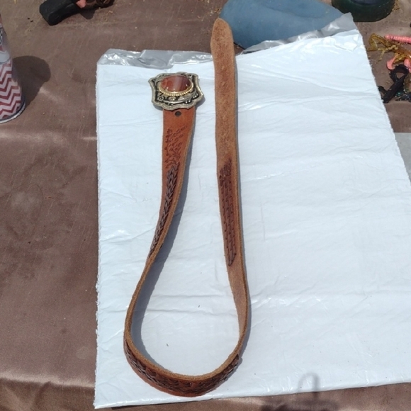 Brown Leather Men's Belt - Picture 1 of 4